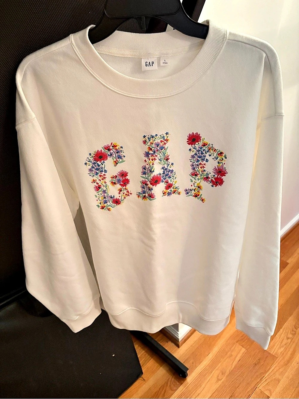Gap Logo Sweatshirt Floral Graphic White Large